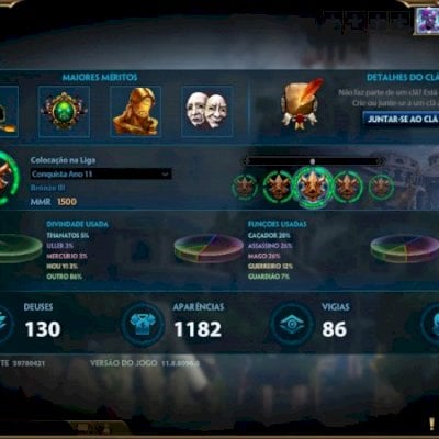 Conta criada em 2015 com 1182 skins, com diversas odisseias e borda de Mestre