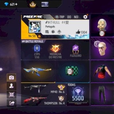 Conta free fire nível 58 , prime 3 , 620 Dimas , conta boa pra jogar