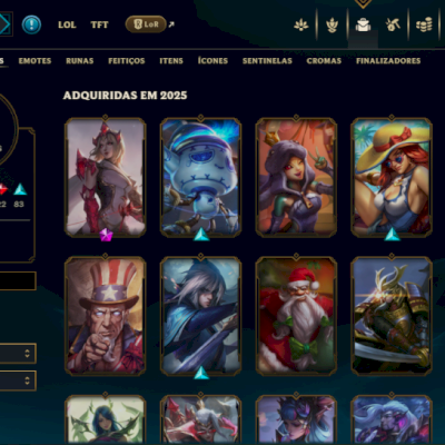237 Skins - LVL 400 - Elo: Platina / Skins de Passe e Mitica