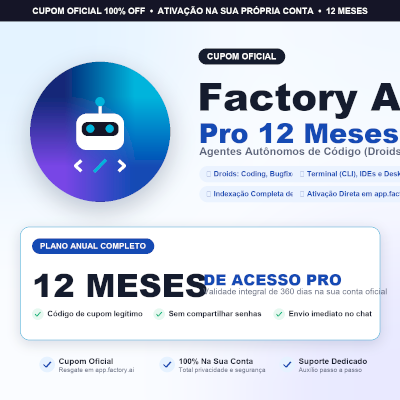 Factory Pro 12 Meses | Cupom Oficial Plano Anual | Na Sua Conta