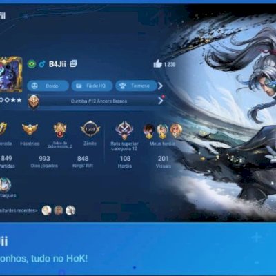 conta honnor of kings todos os herois, 201 skins, 287k asteristas 182 fichas.