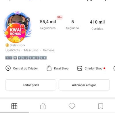 Conta kwai 55k Seguidores + de 5M de visualização.