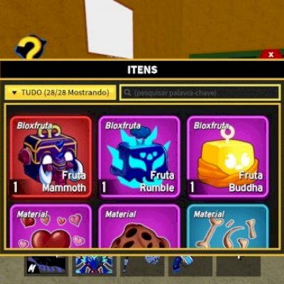 Conta antiga com kitsune equipada e mamute no inventario+frutas aleatorias