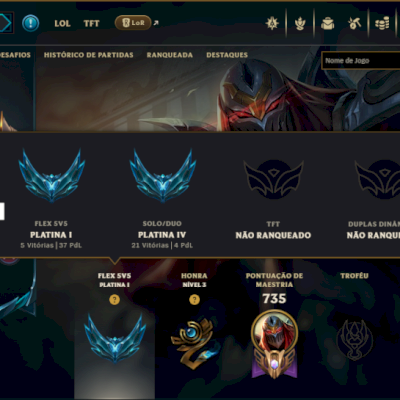 Platina 4 com TODOS os Champs e 257 Skins ( MID / JG / TOP )
