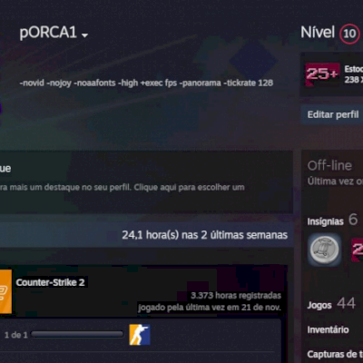 Conta Steam com mais de 5500 reais de skin de cs e level 20GC