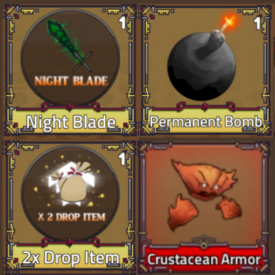 Pack King Legacy (Night Blade, 2x Drop, Perm Bomb e Crustacean Armor)