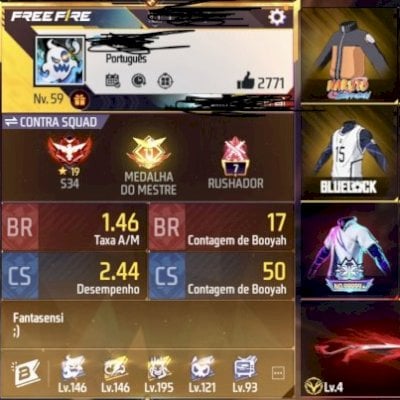 CONTA FREE FIRE  - PARCERIAS RARAS, ANGELICAL VERMELHA, PUNHO PRIME 7