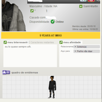 CONTA IMVU: 9 anos, nick único, no guest, age, marriage, apróx 700 itens
