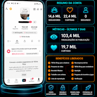 TikTok Shop BR | 14,6k seguidores | 22,4k curtidas | Pronta para crescer