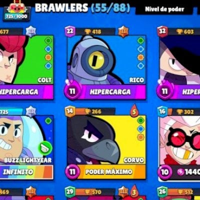Conta de Brawl stars com mais de 13 mil troféus e com algumas skins raras