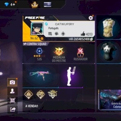 CONTINHA DE FREE FIRE COM UMP ROXA E 270 PEITORAL COM INTES E SKINS RARAS!!