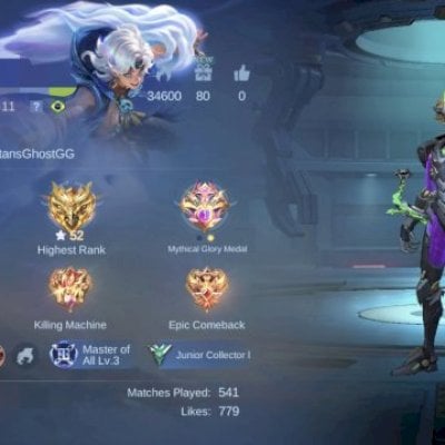 Conta Glória Mítica, 40+ skins, com mais 350 diamantes carregados pra utilizar