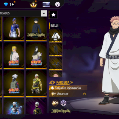 🔥CONTA DE FREE FIRE🔥 contém skins de jujutsu kaisen, Naruto e troca nick