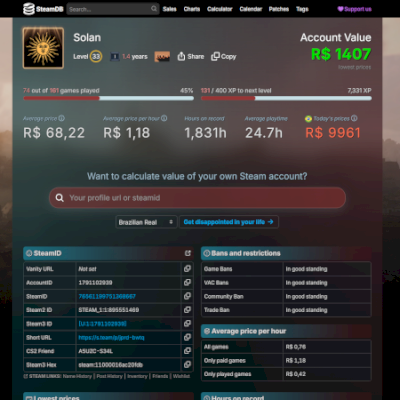 CONTA STEAM / Full Acesso / +150 Jogos / Nv. 33 / CS2 Premium