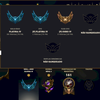 Platina 4 com 70 Champs e 49 Skins +1 Prestigio da LB