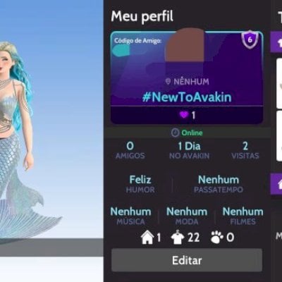 “Conta Avakin Feminina com Itens Crowns + Cabelo e Saia de Sereia