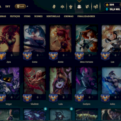 Unranked com Todos Champs e 155 Skins, Level 548