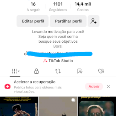Página do tiktok com 1.1k de seguidores