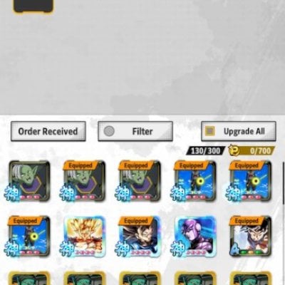 Conta dragon ball legends com muitos equipamentos e personagens