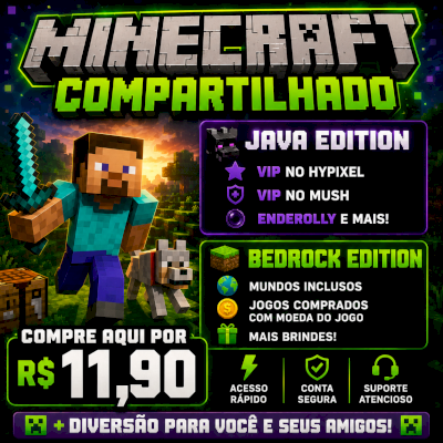 CONTA COM LOGIN E SENHA COMPARTILHA NO MINE BEDROCK E JAVA
