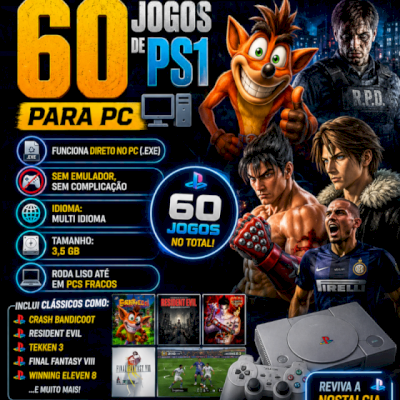PACK COM 60 JOGOS DE PS1 PARA PC – PRONTO PRA JOGAR 🎮