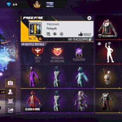 +6 anos com: Prime5, 379 peitorais, Angelical Roxa, 64 emotes, Mp40 do cobra!