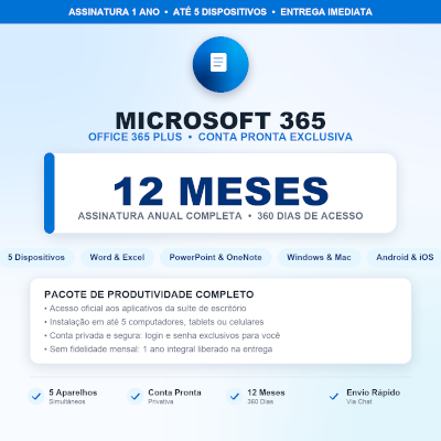 MICROSOFT 365 PREMIUM 12 MESES | CONTA PRONTA | 5 DISPOSITIVOS