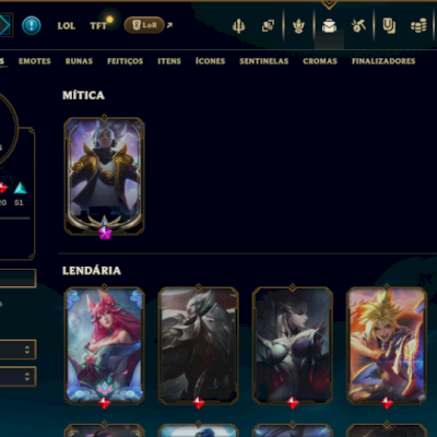 Unranked com 120 Champs e 107 Skins ( MID / JG / TOP ) +1 Prestigio