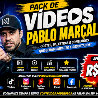 300 Vídeos Pablo Marçal – TikTok, Reels, Shorts, Kwai e Facebook-ENTREGA AUTOMÁT
