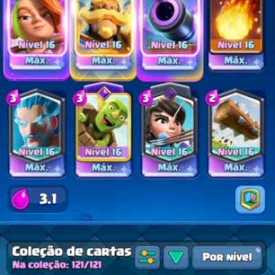 Conta com +12k de troféu, +8k de gemas , 13 carta nível 16 , rei nível 16