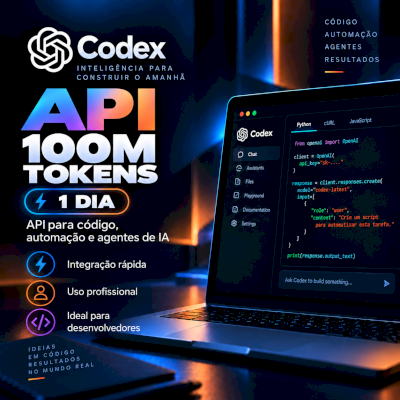 Codex API 100M Tokens | 1 Dia | API Key Programação IA