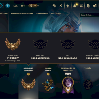 Ouro 4 com 65 Champs e 35 Skins ( MAIN ADC )