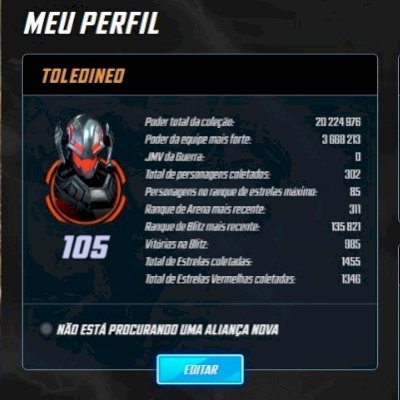 CONTA MARVEL FORÇA STRIKE LEVEL 105 (MÁXIMO)
