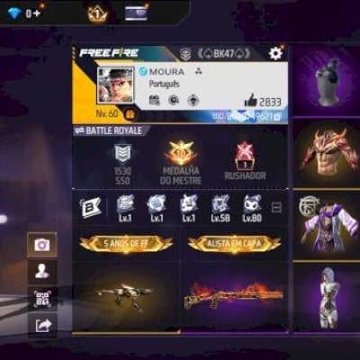 CONTA DE FREE FIRE BEM LEGAL COM 200 PEITAS/BARBINHA/VARIAS COMBINAÇÕES/VEM NELA