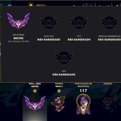Mestre com 75 Champs e 10 Skins ( 70 PDL )