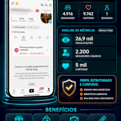 TikTok Shop BR | 4,9K seguidores | Sem restrições | 9,7K curtidas