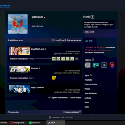 conta da steam com mais de 150 reais gastos, gta, project zomboid,  dayz e etc..