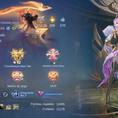 Conta High Elo - Todos os heróis, 286 skins e todos emblemas Full.