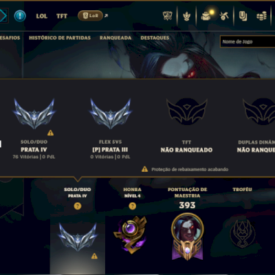 Prata 4 com 125 Champs e 66 Skins ( MID / SUP / ADC )