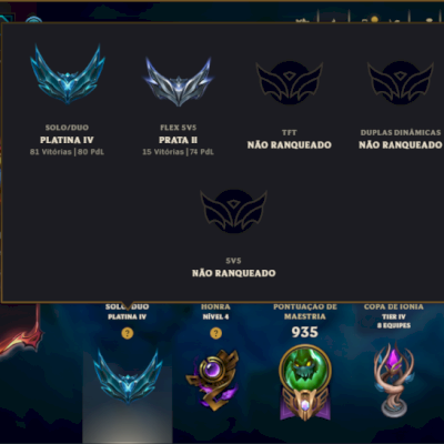 Platina 4 com TODOS os Champs e 366 Skins ( Nivel 660 )