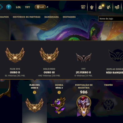 Ouro 3 com TODOS os Champs e 156 Skins +2 Prestigios +1 Rara +10 Vitoriosas