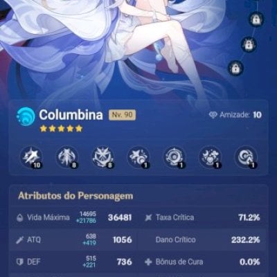 Conta de genshin com Columbina c2 e Zibai c1