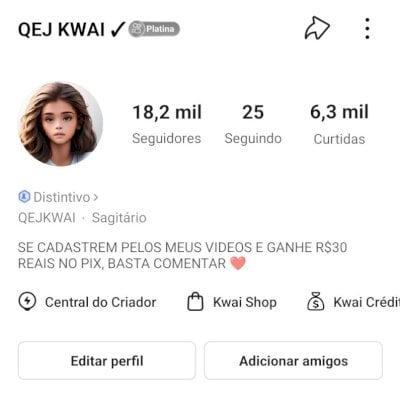 CONTA KWAI 18,2K DE SEGUIDORES E 6,3K DE CURTIDAS (CONTAS KWAI)