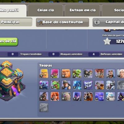 CV 14 Clash of Clans. conta rara com vários itens raros de decoração.