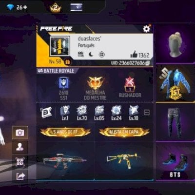 CONTA DE FREE FIRE MUITO BOA PARA AP/UMP E XM8 ATT/ VARIAS COMBINAÇÕES/ VEM NELA
