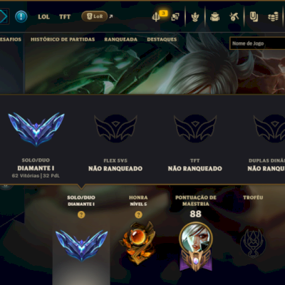 Diamante 1 com 45 Champs e 7 Skins