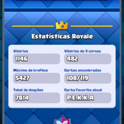 Conta Clash Royale, nível 34, cartas coletadas 109 de 119, níveis das cartas 13.
