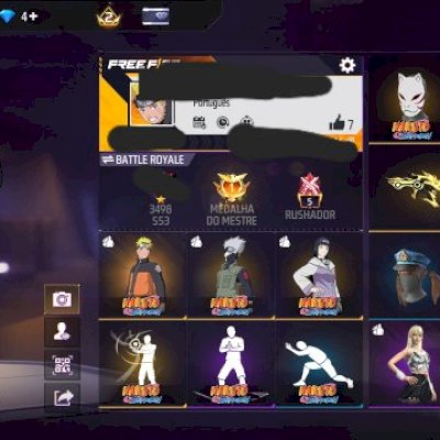 CONTA COM NARUTO + KAKASHI + HINATA + M4A1 DO NARUTO + 7 EMOTES + BIO (SEU EMAIL