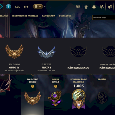 Ouro 4 com TODOS os Champs e 356 Skins +6 Prestigios +10 Vitoriosas