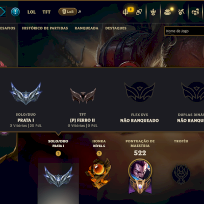 Prata 1 com TODOS os Champs e 195 Skins ( JG / MID / TOP ) - ( Nivel 437 )